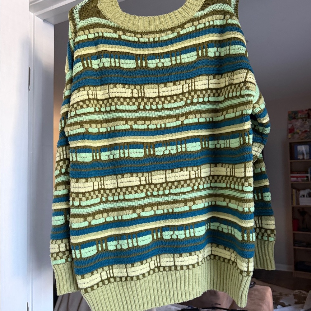 Striped Multi-Color Knit Sweater - Green & Teal